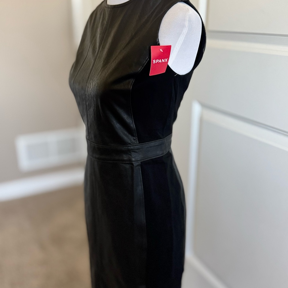 SPANX Black Midi Faux Leather Dress, S - Picture 2 of 4
